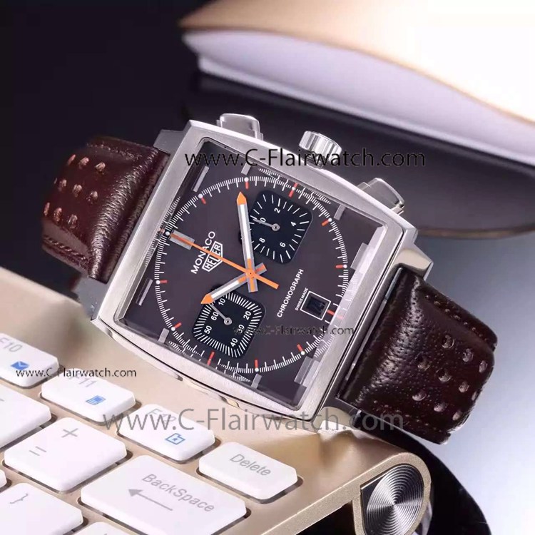 Copy TAG HEUER Monaco Brown Dial With Black Sub-Dial SS Watch